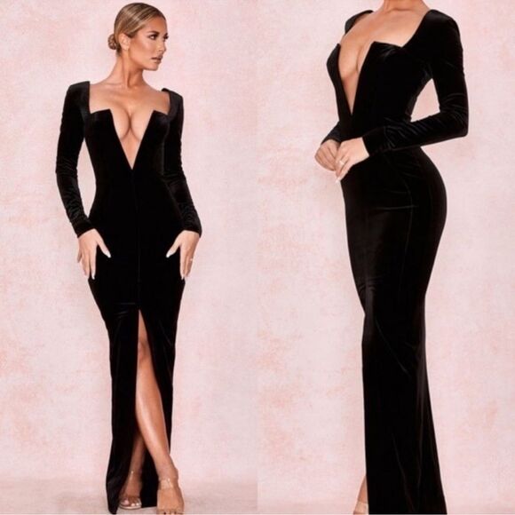 House of CB Dresses & Skirts - NWOT House of CB Charlotte Deep Plunge Velvet Sexy Slit
Dress in Size XS